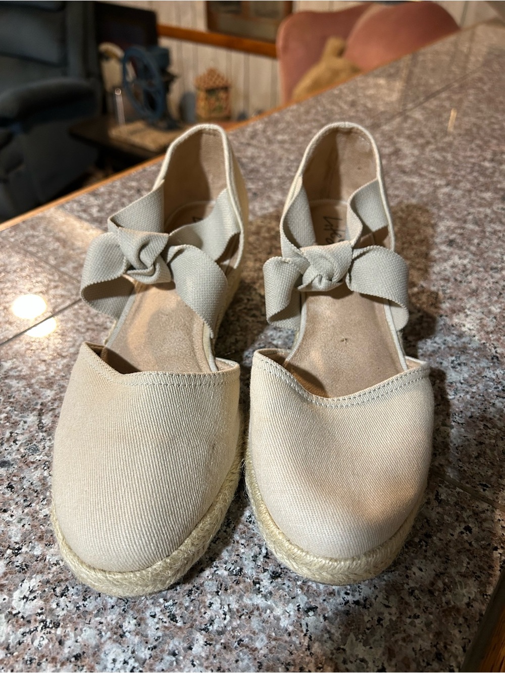 Women’s Espadrille Wedge Flats with Bow - Cream